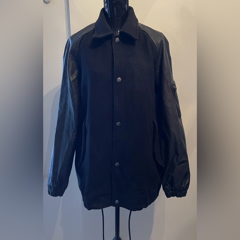Coach Black Varsity Wool Leather Jacket Size Large